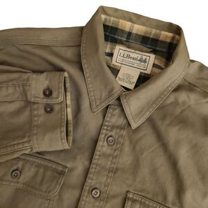 L.L. Bean Men's Large Olive Green Long Sleeve Flannel Lined Shirt Jacket